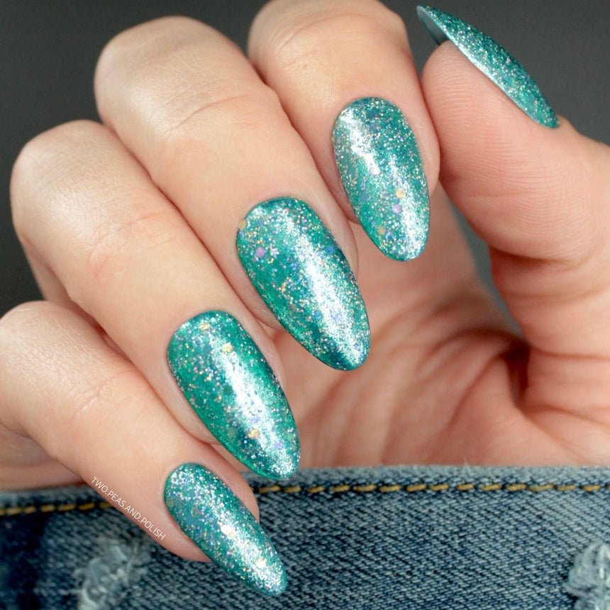 Dense Glitter Teal Base Nails — Teal Nails