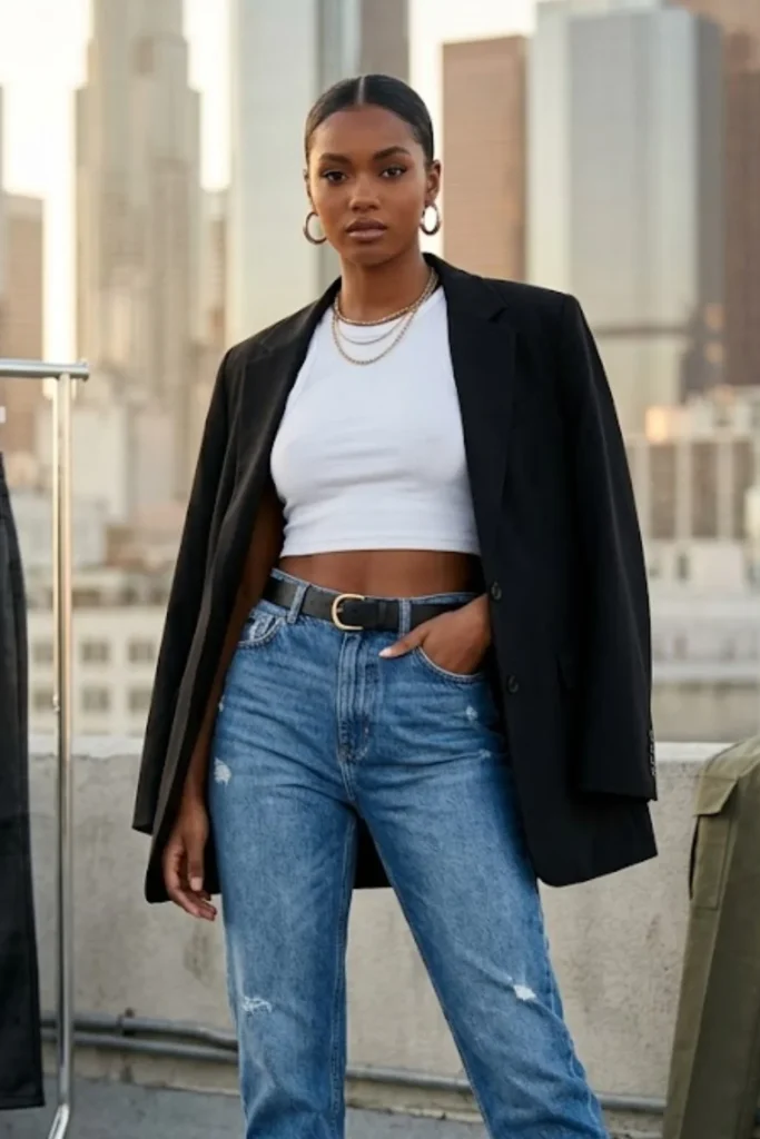 Oversized Blazer with Distressed Denim for a Sharp Contrast Oversized Blazer with Distressed Denim for a Sharp Contrast — Baddie Outfits