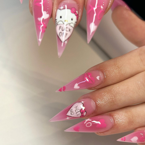 Edgy Stiletto Hello Kitty with Text — Hello Kitty Nails