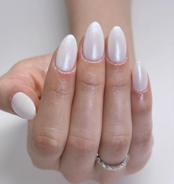 Medium Almond Pearlescent Shimmer Nails — Funny Bunny Nails
