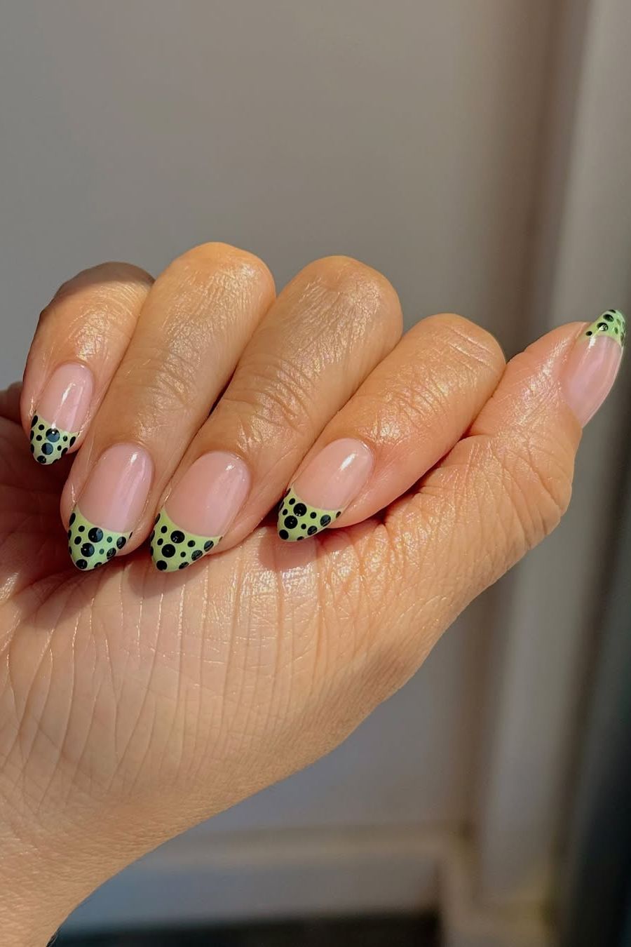 Green French Tips with Black Polka Dots Green French Tips with Black Polka Dots — Colored French Tip Nails