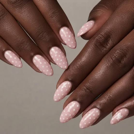 Soft Pale Pink with White Polka Dots — Simple Nails