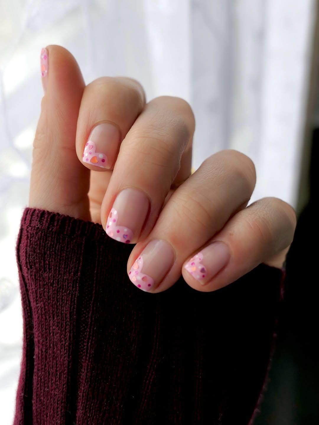 French Manicure with Heart Dots — Classy Short Nails