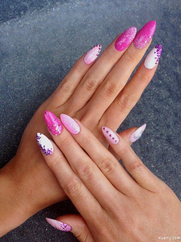 Glossy With Glitter Visual Idea — Bachelorette Nails