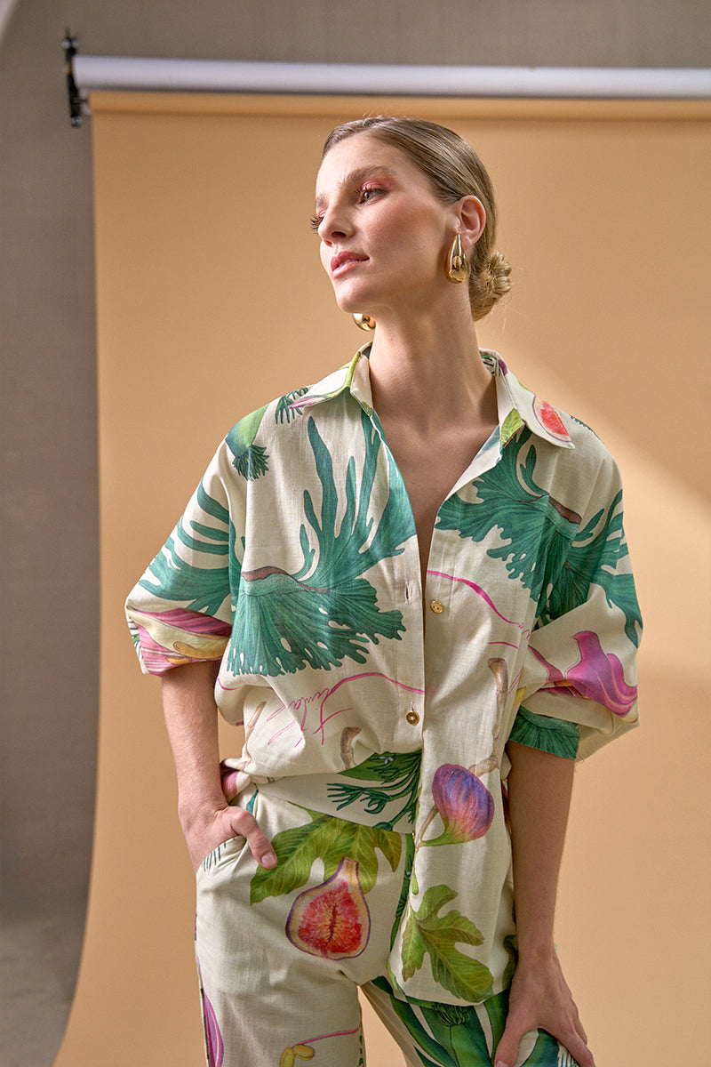 Printed Linen Shirt and Trousers for Relaxed Resort Wear Latina Outfits
