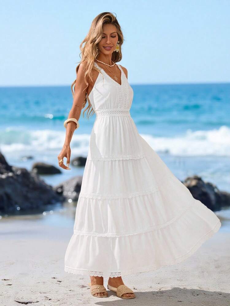 White Tiered Lace Maxi Dress for Beach Cruise Vibes White Tiered Lace Maxi Dress for Beach Cruise Vibes — Cruise Outfits