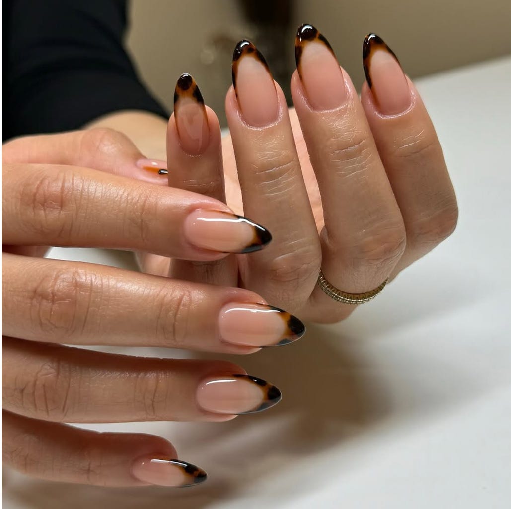 Nude Base Tortoiseshell French Tips — French Tip Nails