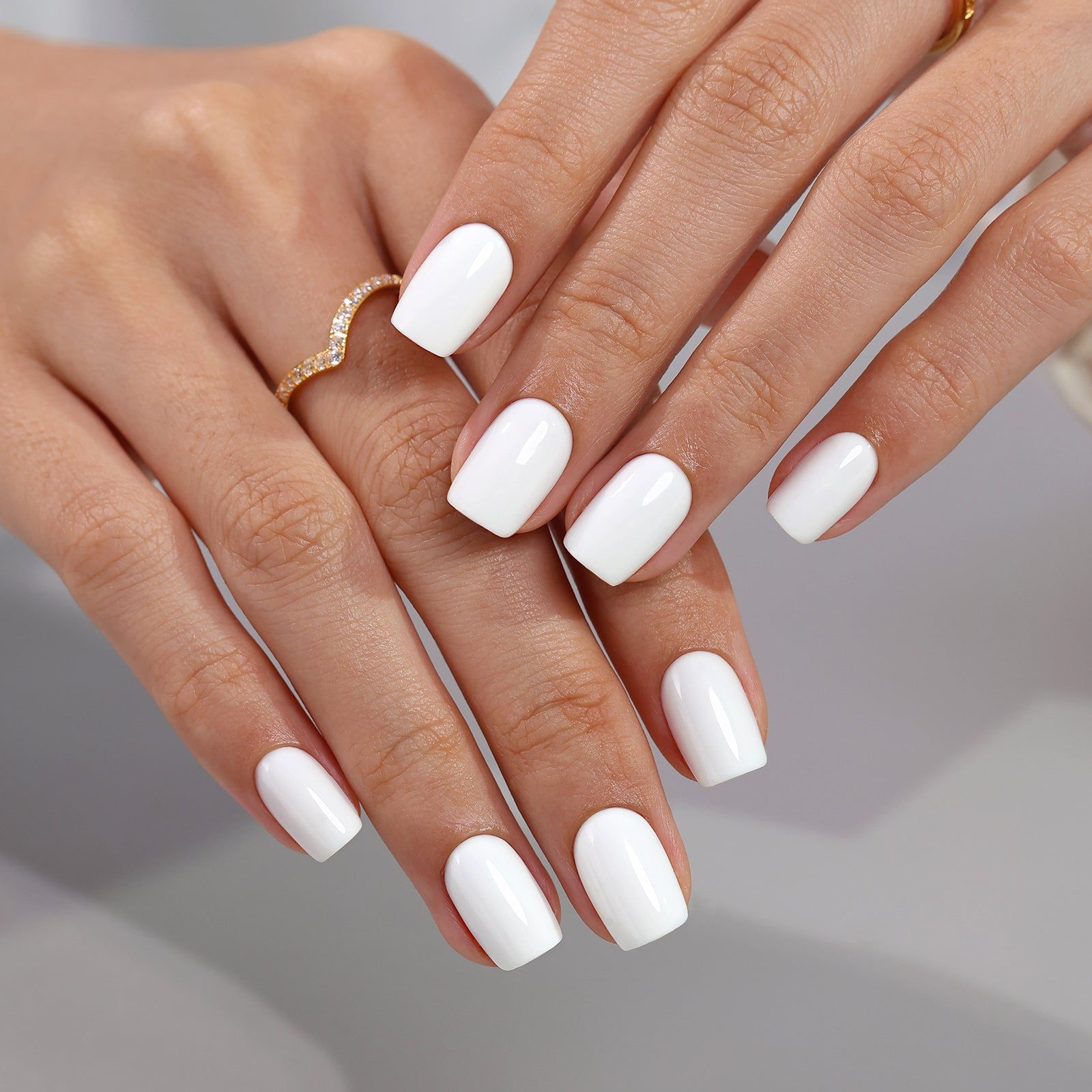Pure White Glossy Nails — Short Square Nails
