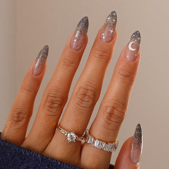 Glitter Gradient Star And Moon Decals Visual Idea — Glitter Nails