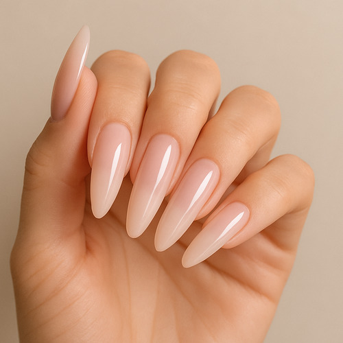 Subtle Nude to Pale Pink Oval Gradient — Long Nails