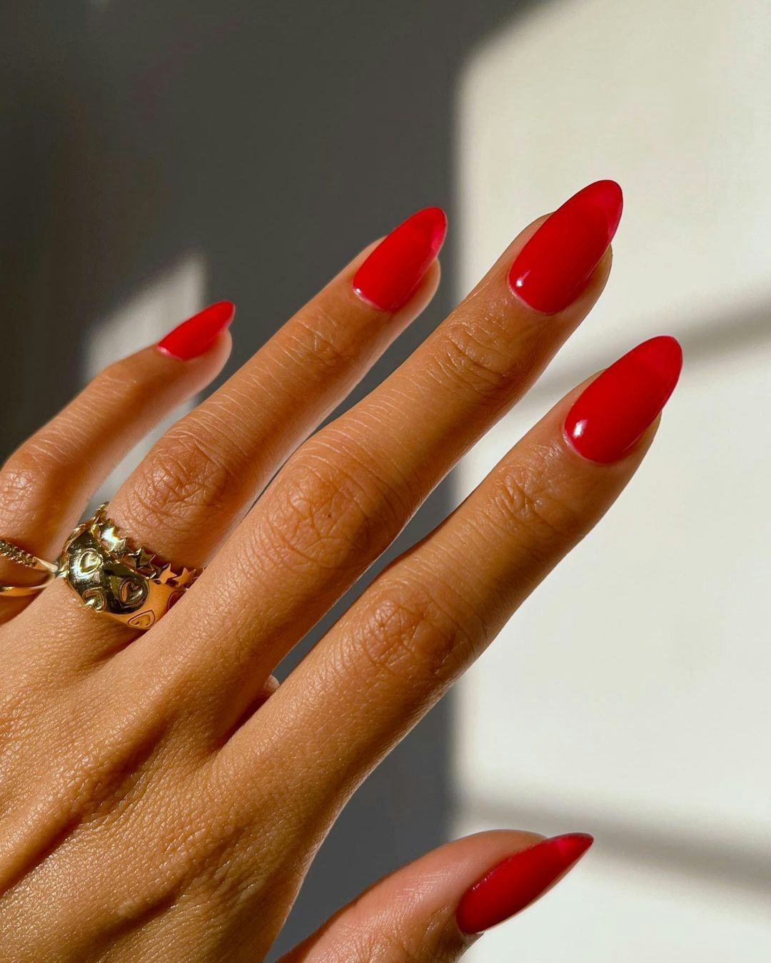 Glossy Long Stiletto Red Nails