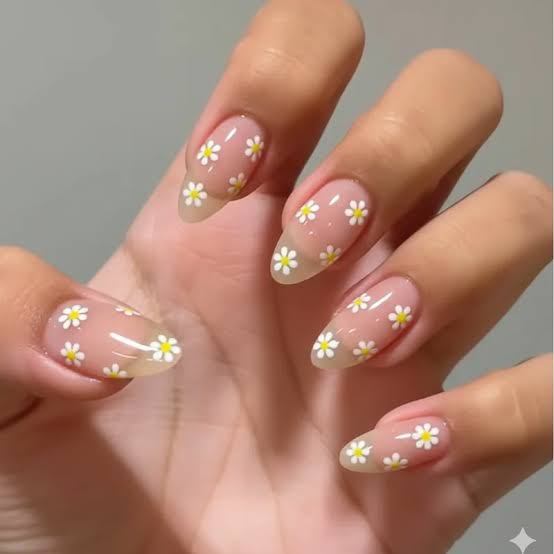 Clear Glossy with White Daisy Decals Clear Glossy with White Daisy Decals — Flower Nails