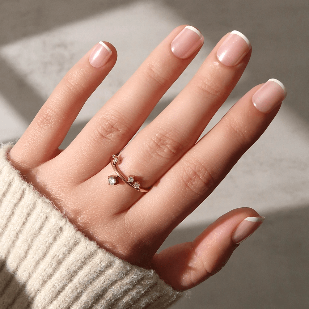 Glossy Medium Square Rhinestone French Tips Glossy Medium Square Rhinestone French Tips — Nurse Nails