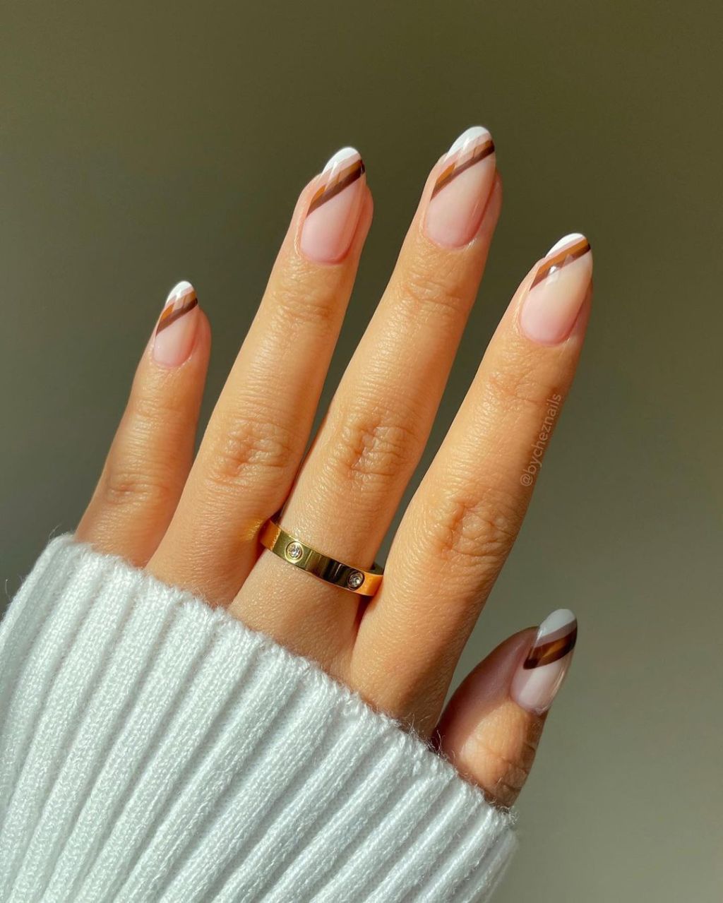 Sheer Almonds with Abstract Swirls — Minimalist Nails