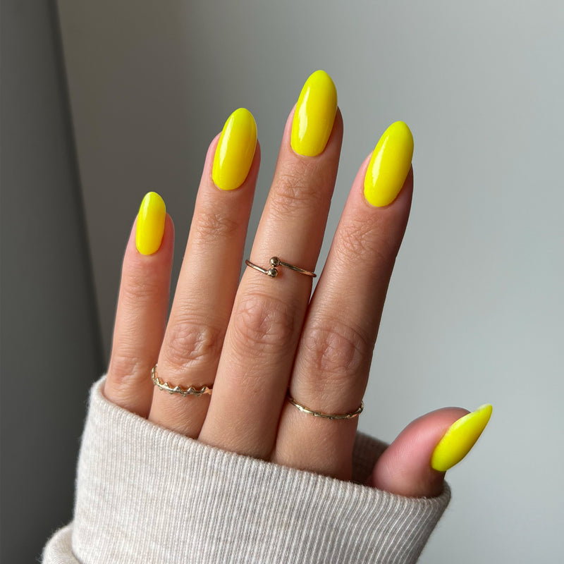 Electric Neon Yellow Long Ovals — Yellow Nails
