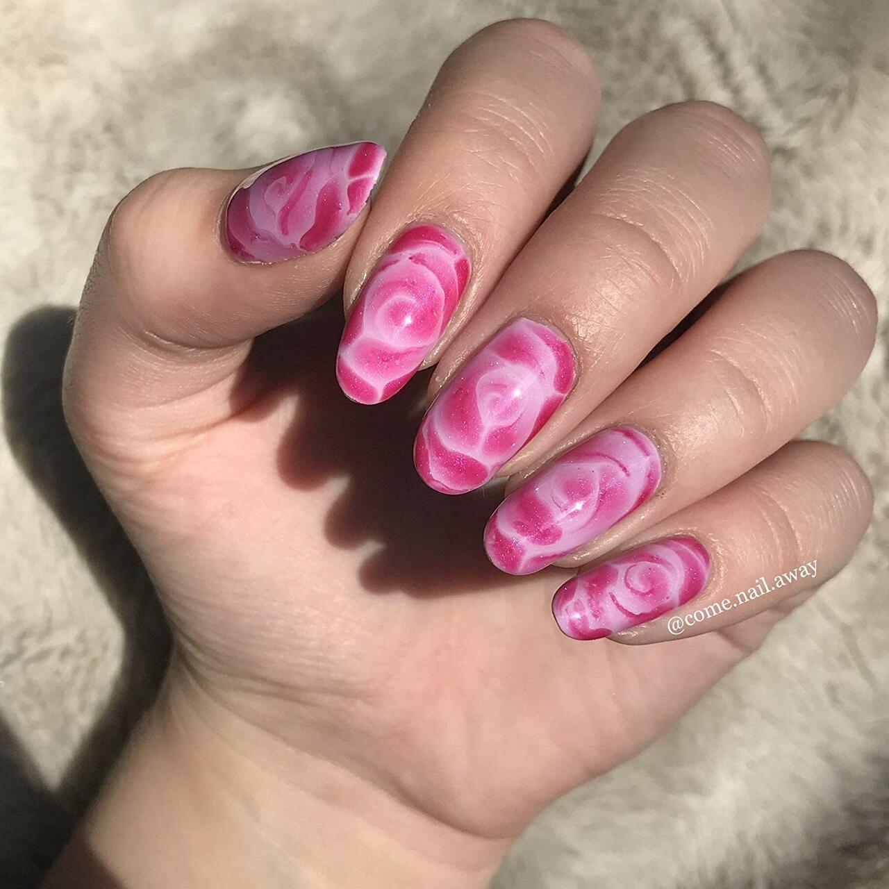 Pink White Blooming Gel Rose Oval Nails Pink White Blooming Gel Rose Oval Nails — Blooming Gel Nails