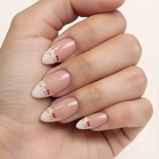 Hello Kitty French Tip Almond Nails — Hello Kitty Nails