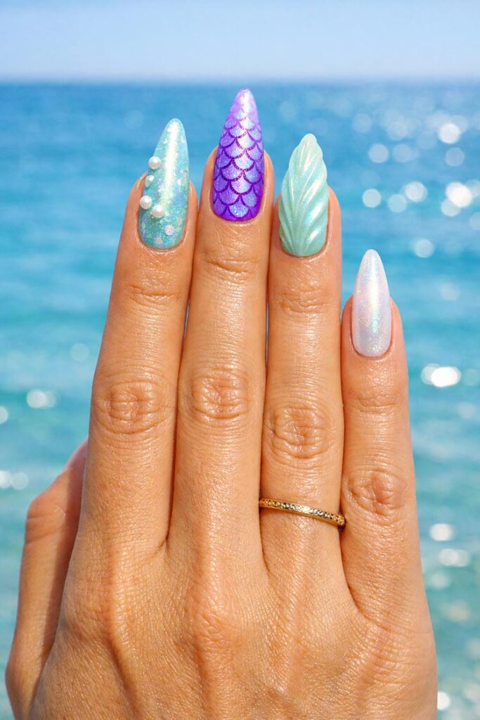 Vibrant Purple Scale Seafoam Stilettos Vibrant Purple Scale Seafoam Stilettos — Mermaid Nails