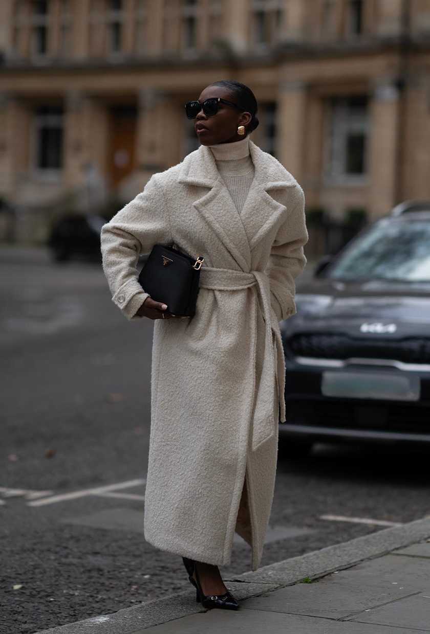 Textured Long Coat for a Sophisticated Winter Work Look — Work Outfits