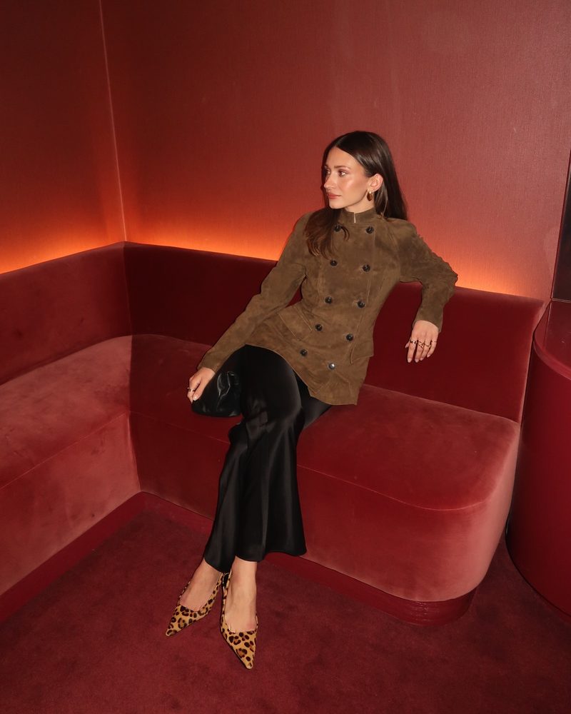 Brown Suede Jacket with Leopard Print Heels Brown Suede Jacket with Leopard Print Heels — Club Outfits
