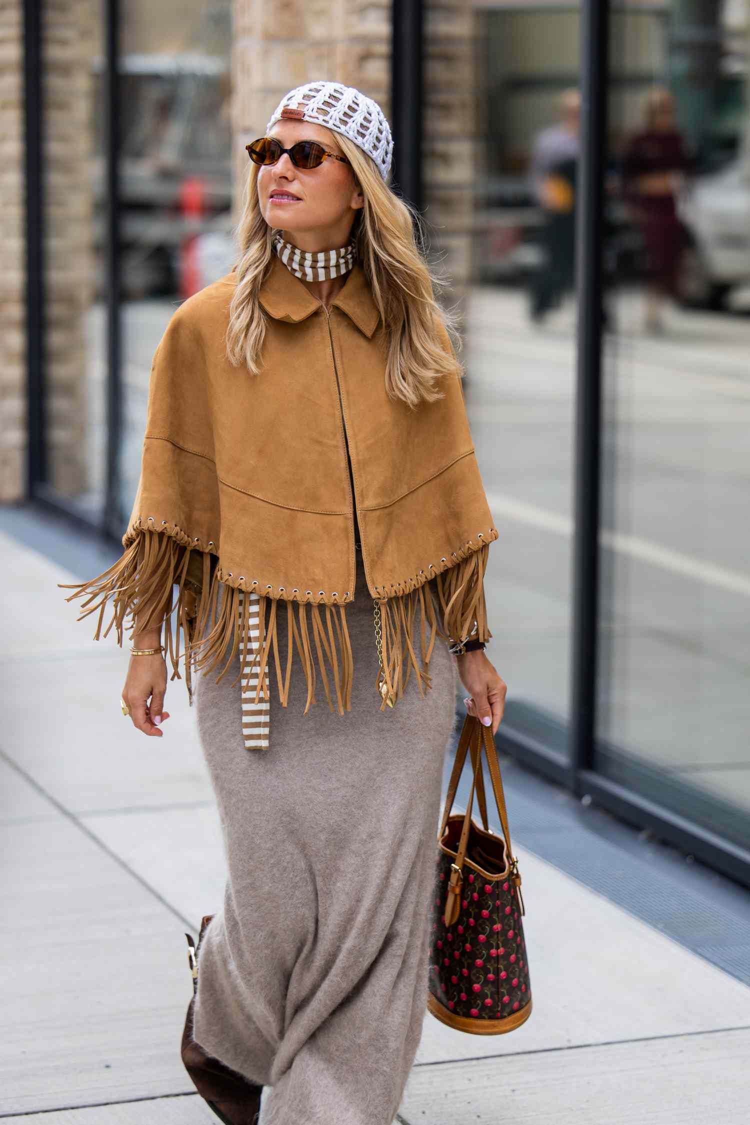 Fringe Cape and Knit Dress: Layered Boho Warmth — Boho Outfits