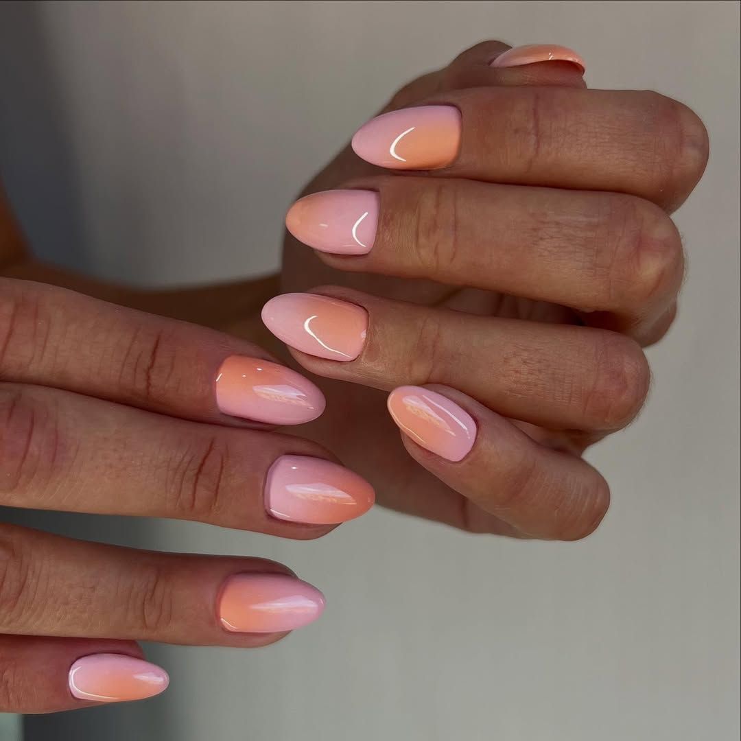 Pink to Peach Gradient Oval Nails — Peach Nails