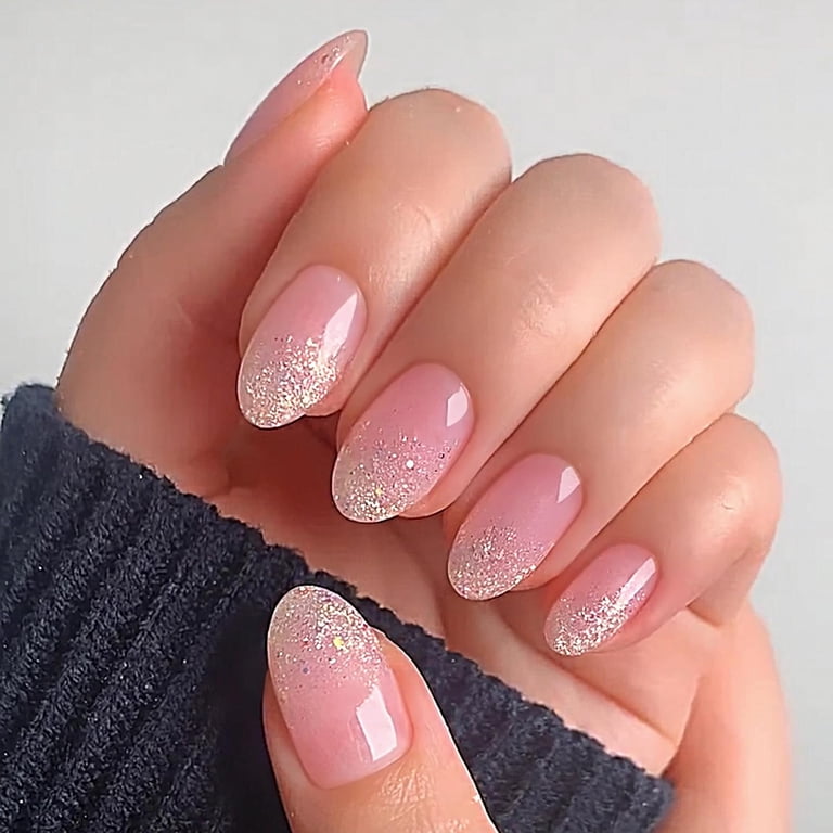 Sheer Pink Glitter Gradient Tips — Short Acrylic Nails
