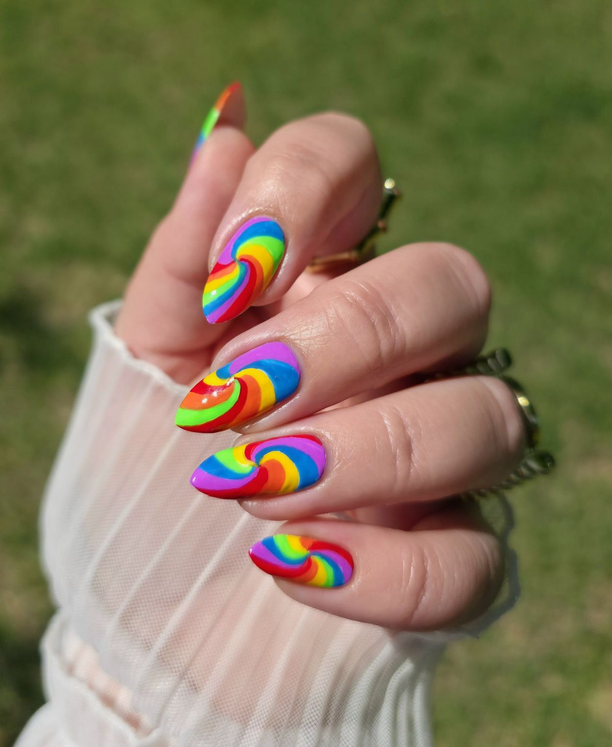 Black Base Bold Rainbow Stripes — Rainbow Nails
