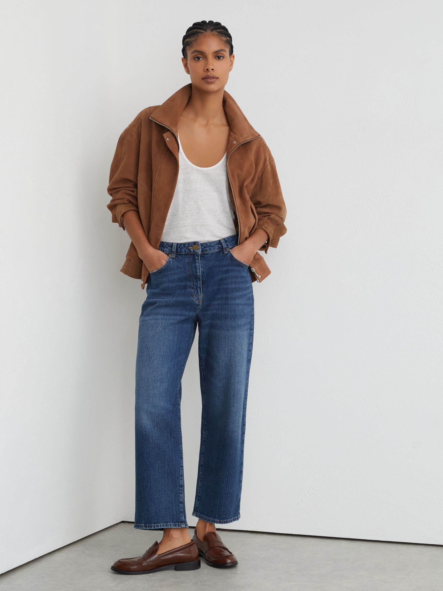 Suede Jacket Over Tank Top and Blue Jeans Suede Jacket Over Tank Top and Blue Jeans — Petite Outfits