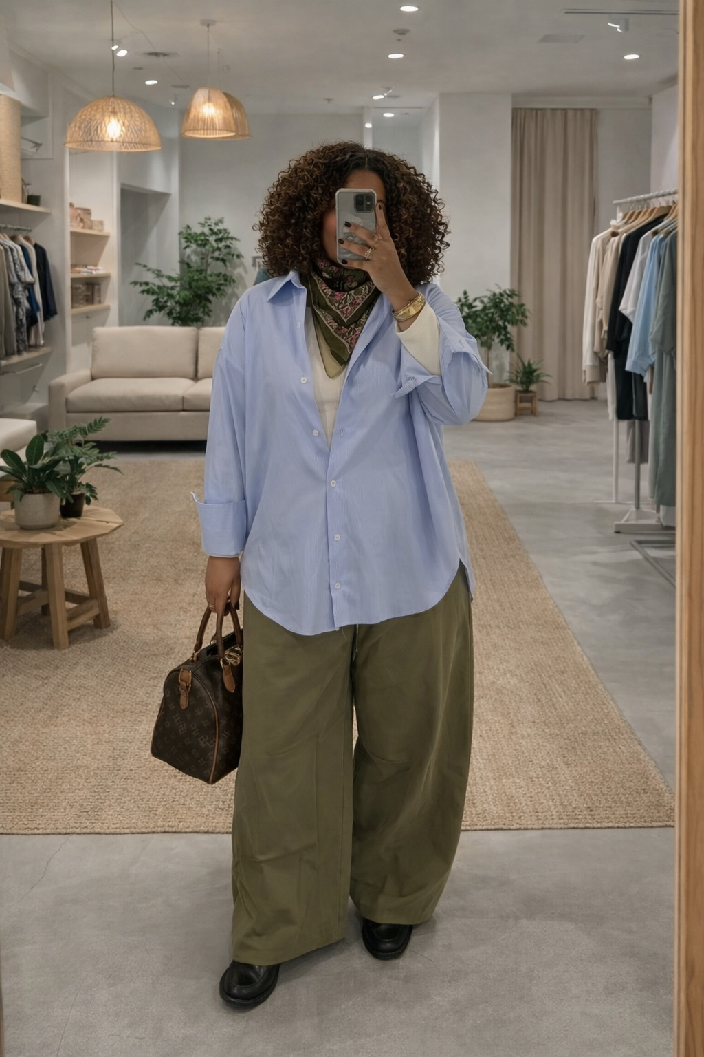 Olive Wide-Leg Pants with Layered Shirts and Loafers — Midsize Outfits
