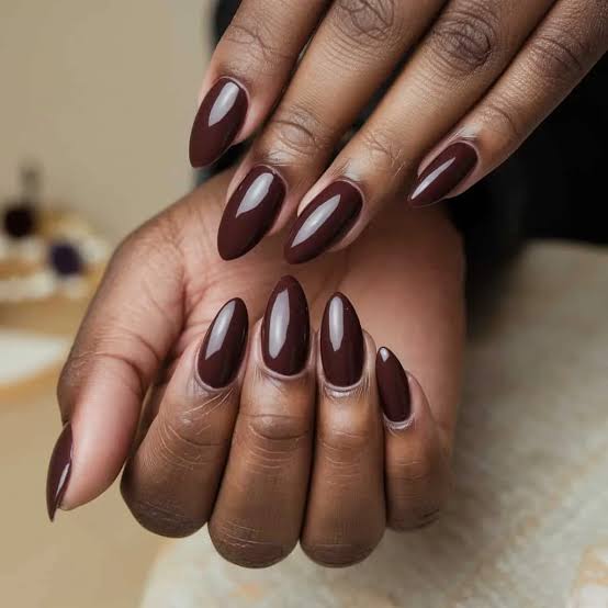 Deep Chocolate Brown Glossy Stilettos Deep Chocolate Brown Glossy Stilettos — Nails for Dark Skin