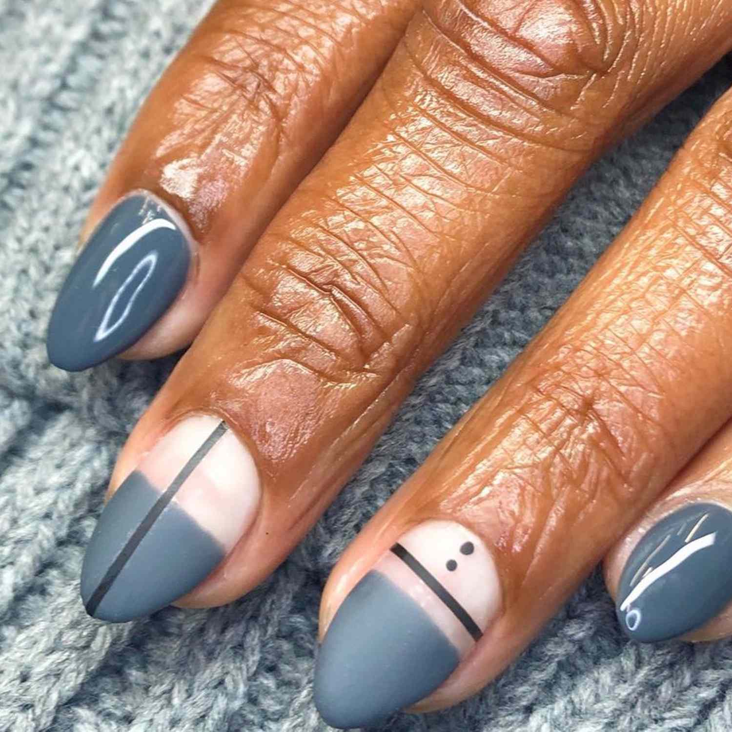 Muted Matte Abstract Geometric Gray Nails Muted Matte Abstract Geometric Gray Nails