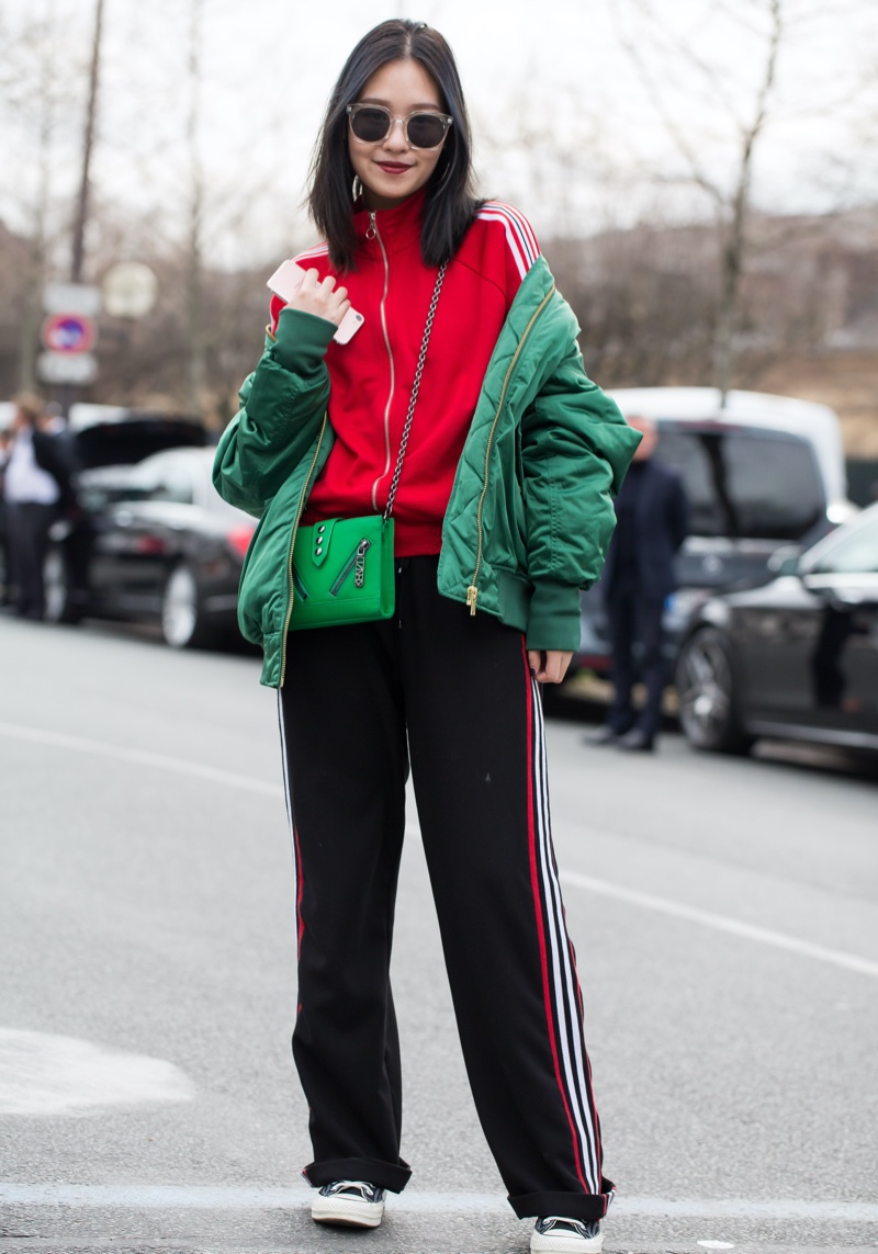 Bomber Jacket Over Track Pants and Sweatshirt Bomber Jacket Over Track Pants and Sweatshirt — Athleisure Outfits