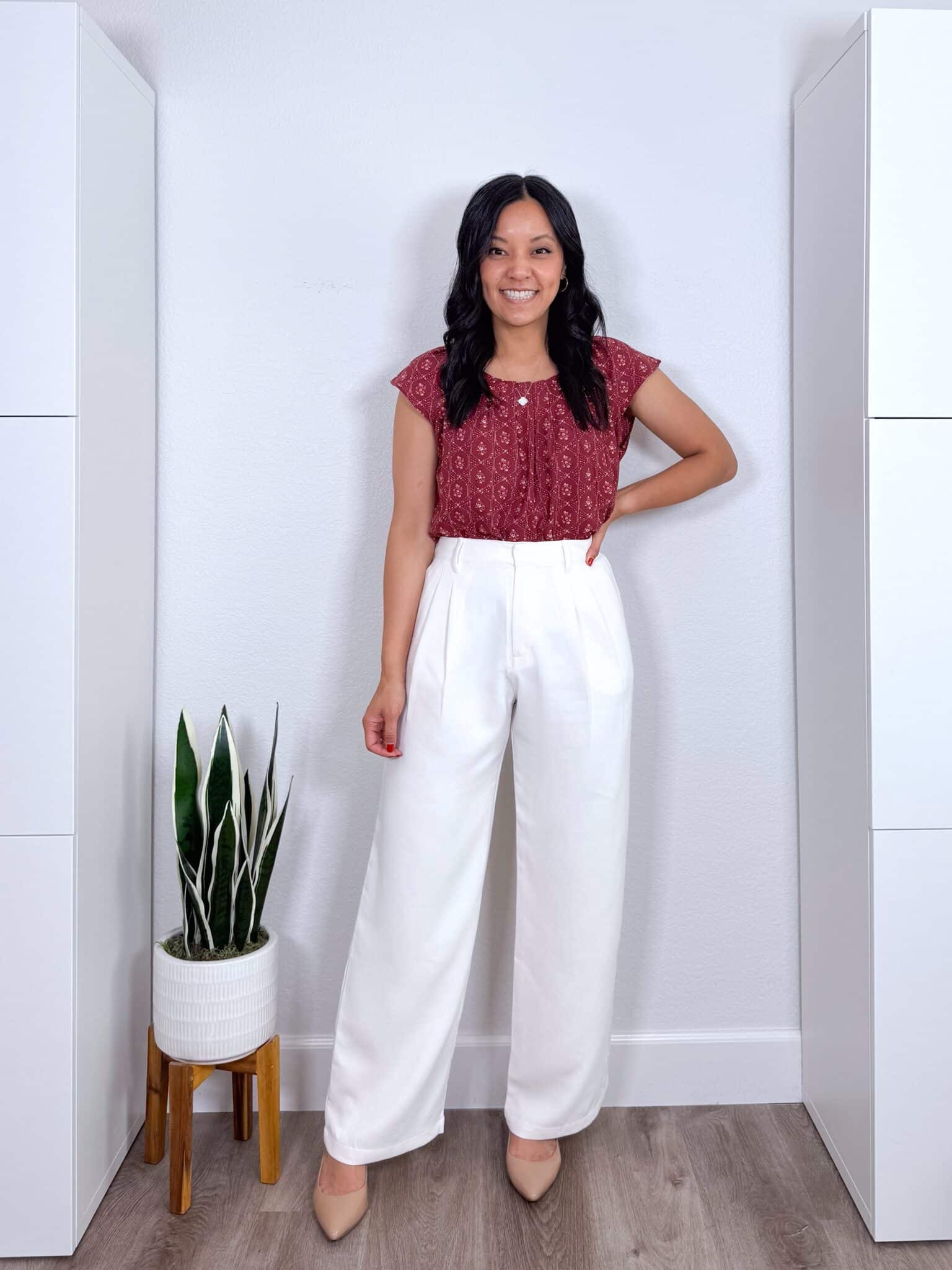 Printed Blouse and Wide-Leg Trousers for Elegant Workwear — Work Outfits