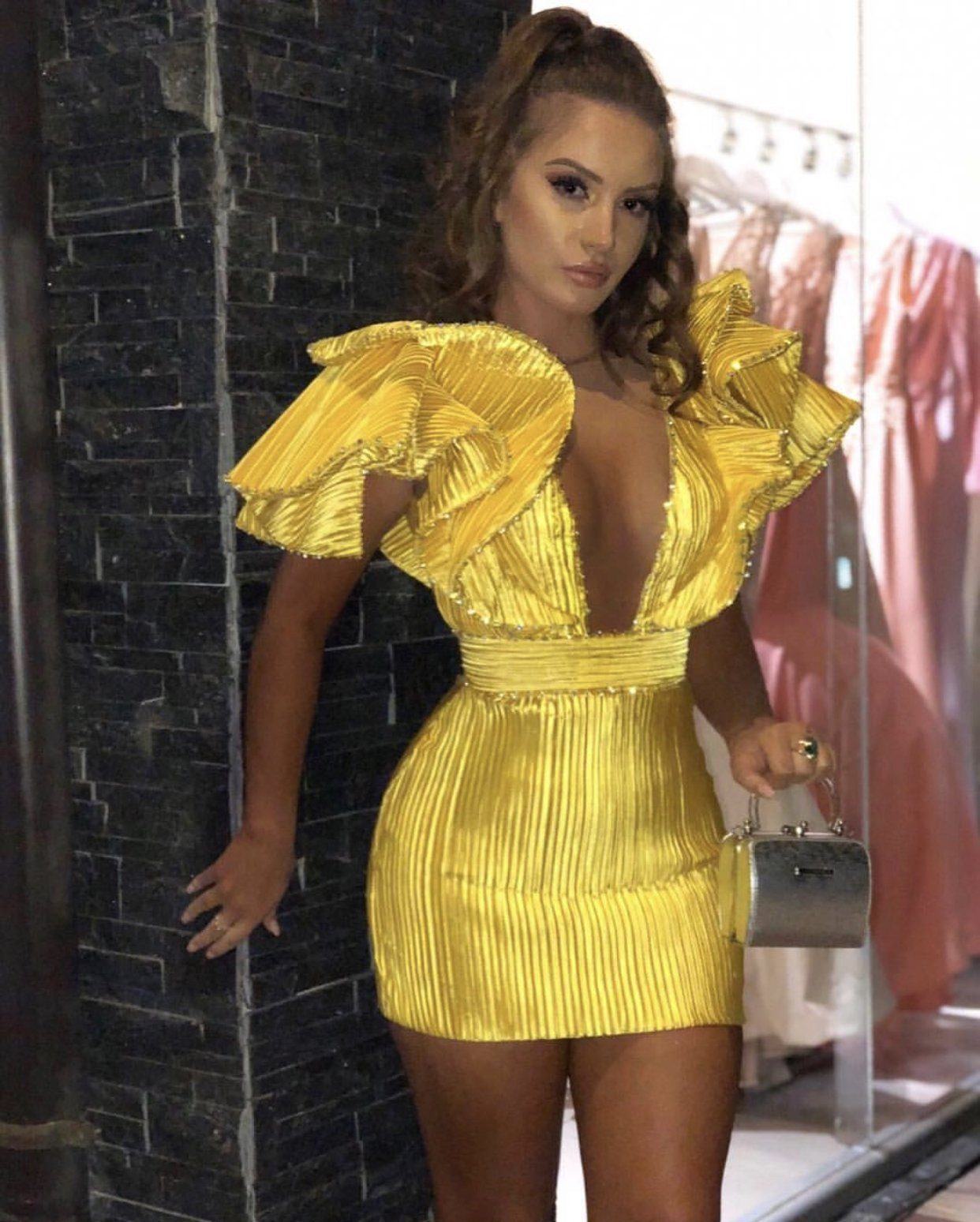 Vibrant Yellow Mini Dress with Dramatic Ruffled Sleeves for a Birthday Vibrant Yellow Mini Dress with Dramatic Ruffled Sleeves for a Birthday — Birthday Outfits
