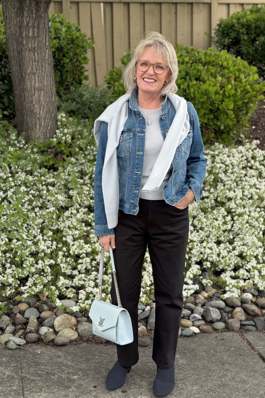 Layered Denim Jacket and Scarf Combination Layered Denim Jacket and Scarf Combination — Outfits for Women Over 70