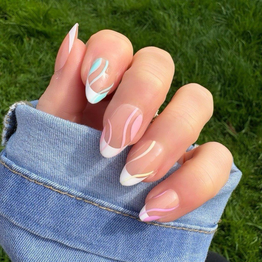 Pastel Swirl Almond French Nails — Almond French Tip Nails
