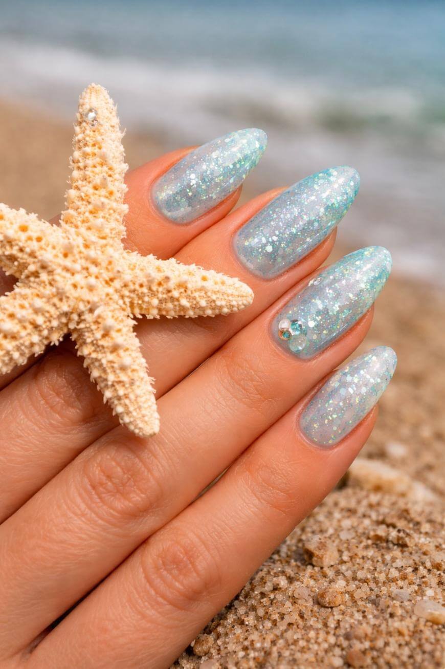 Pale Blue Glitter Stilettos Pale Blue Glitter Stilettos — Mermaid Nails