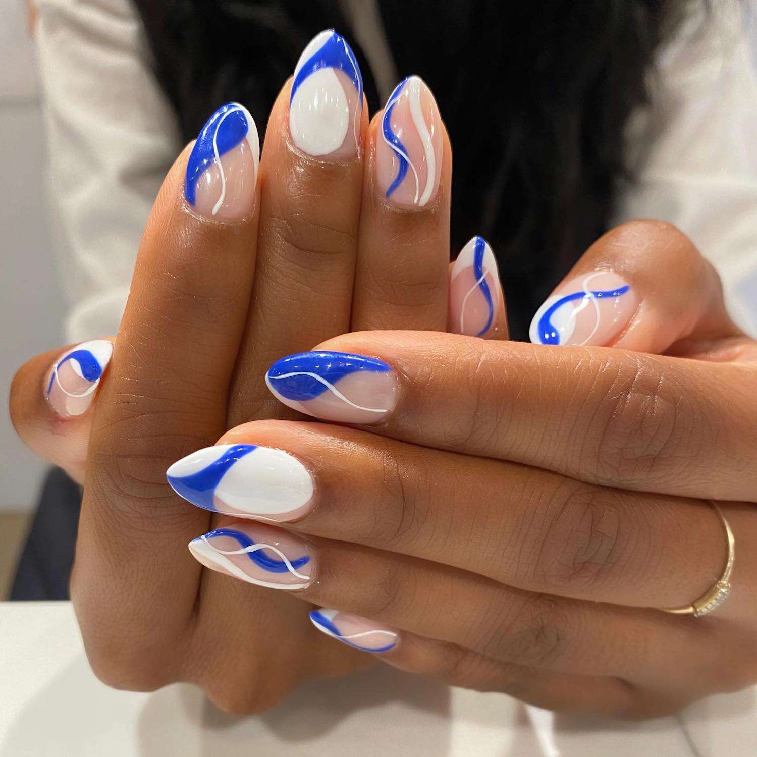 Short Oval Abstract Blue Wave Nails Short Oval Abstract Blue Wave Nails — Ocean Nails