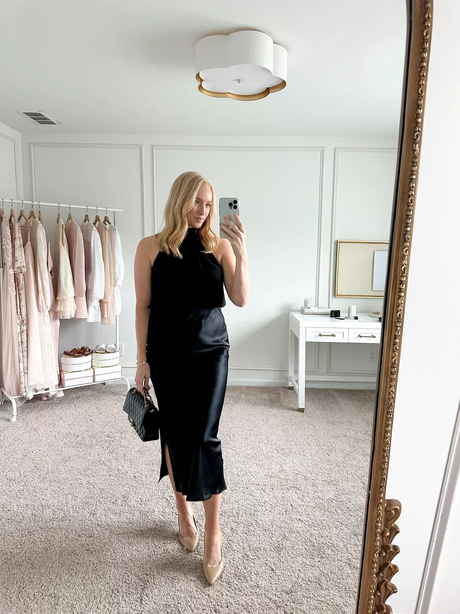 Halter Neck Top and Satin Midi Skirt for a Glamorous First Date Halter Neck Top and Satin Midi Skirt for a Glamorous First Date — First Date Outfits