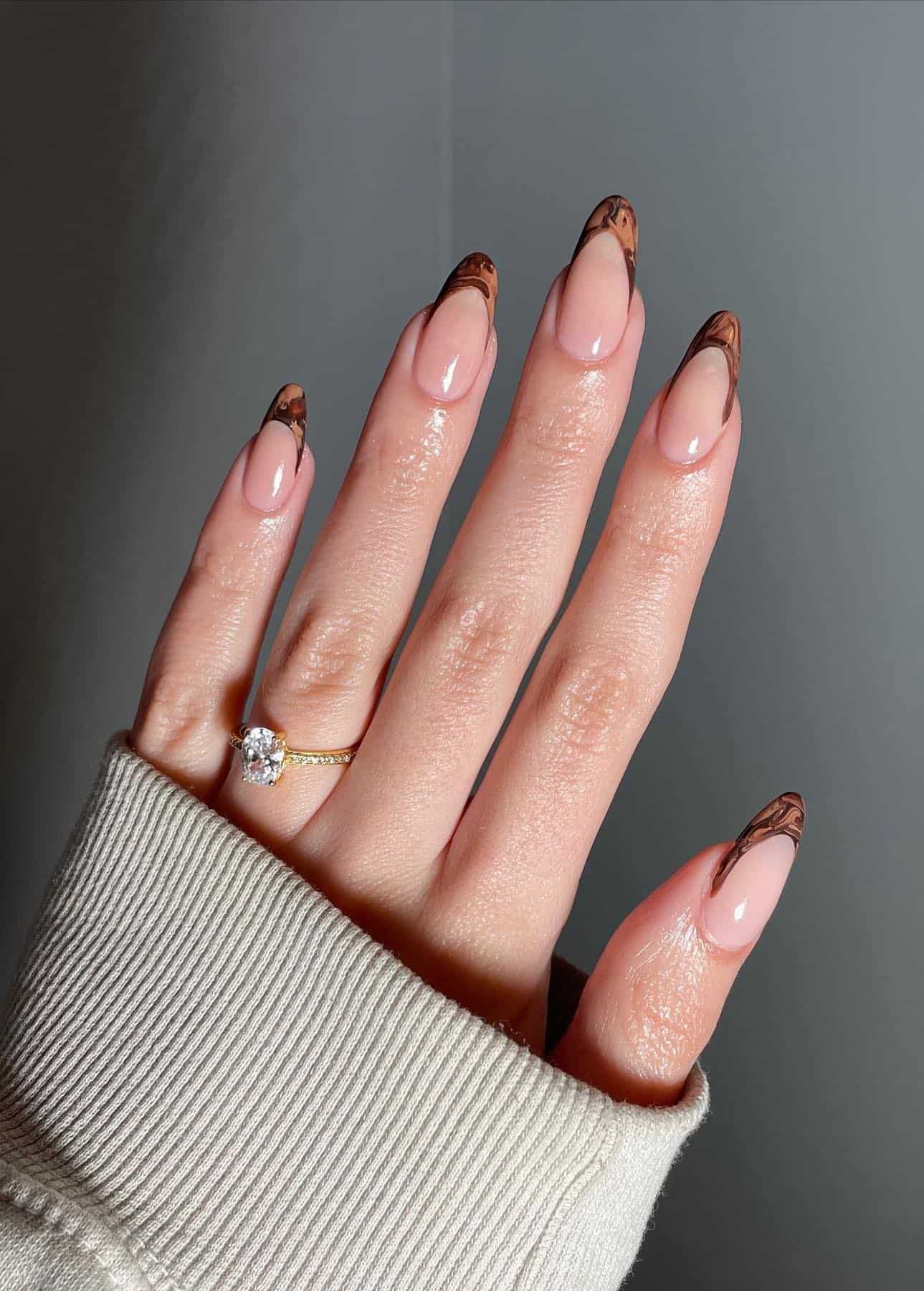 Abstract Swirl Brown French Tips — Brown French Tip Nails