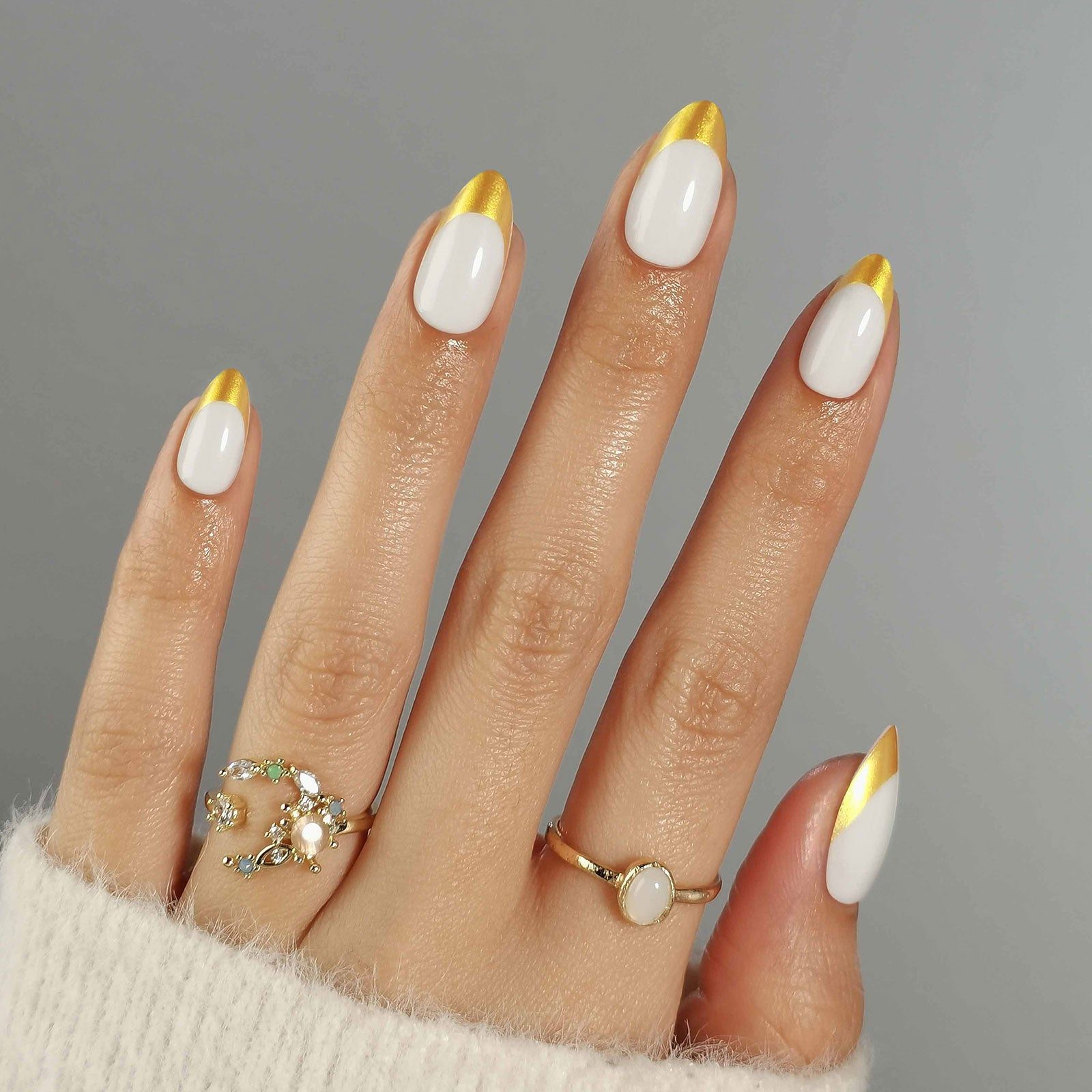 French Tips Lines Foil On All Nails Visual Idea — Gold French Tip Nails