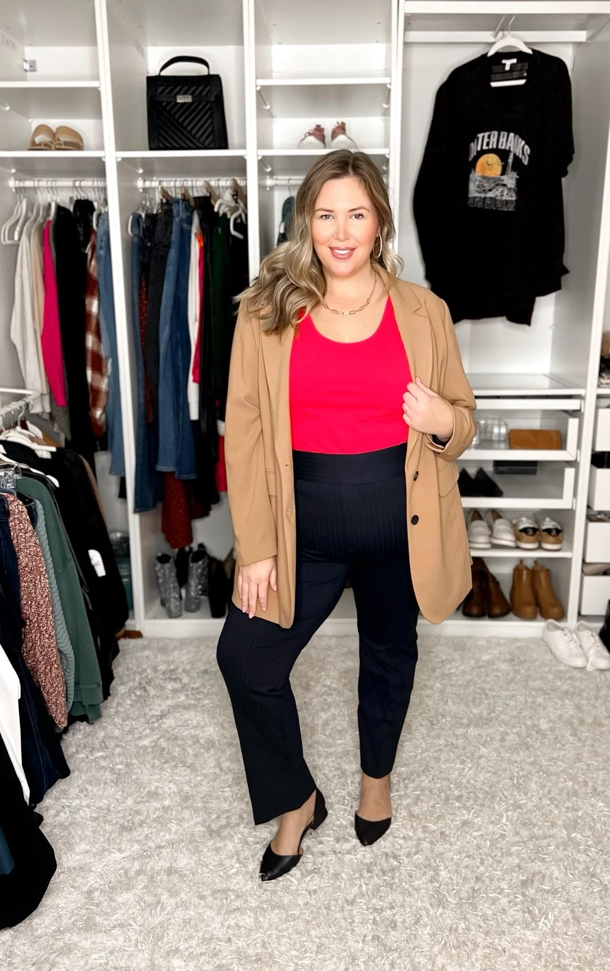 Professional Polish with a Camel Blazer and Pinstripes Professional Polish with a Camel Blazer and Pinstripes — Plus Size Outfits