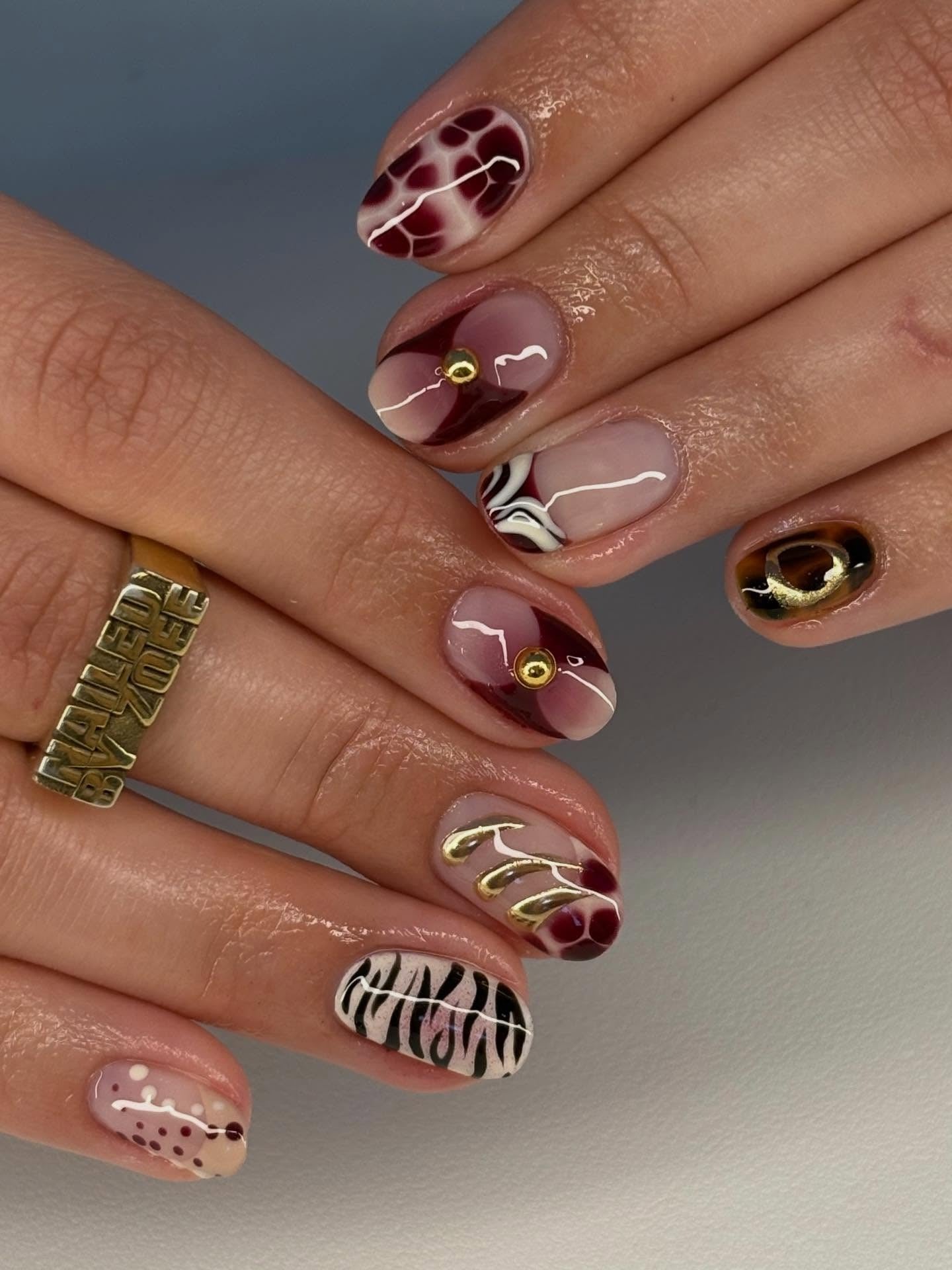 Maximalist Mixed Pattern Nails — Short Oval Nails