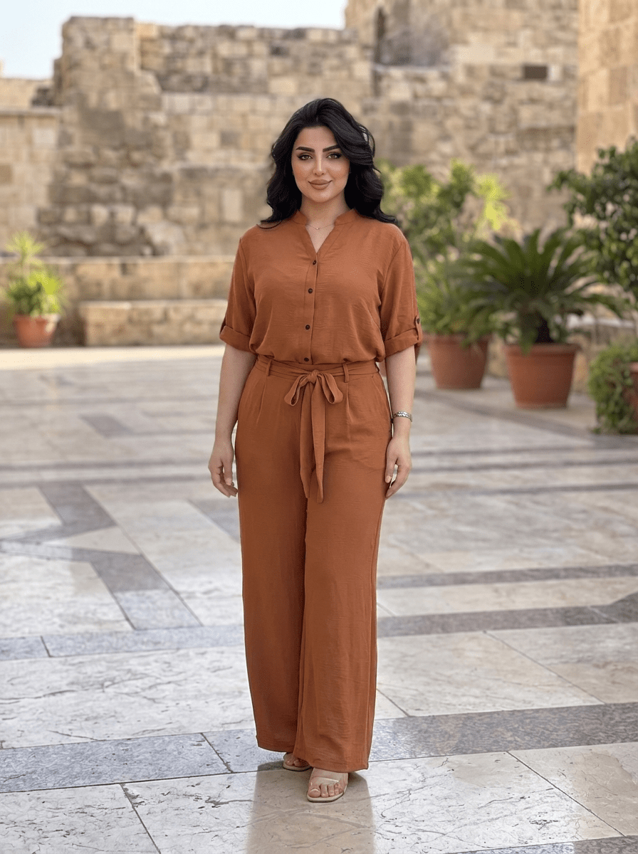 Burnt Orange Linen Jumpsuit for Effortless Casual Style Burnt Orange Linen Jumpsuit for Effortless Casual Style — Modest Outfits