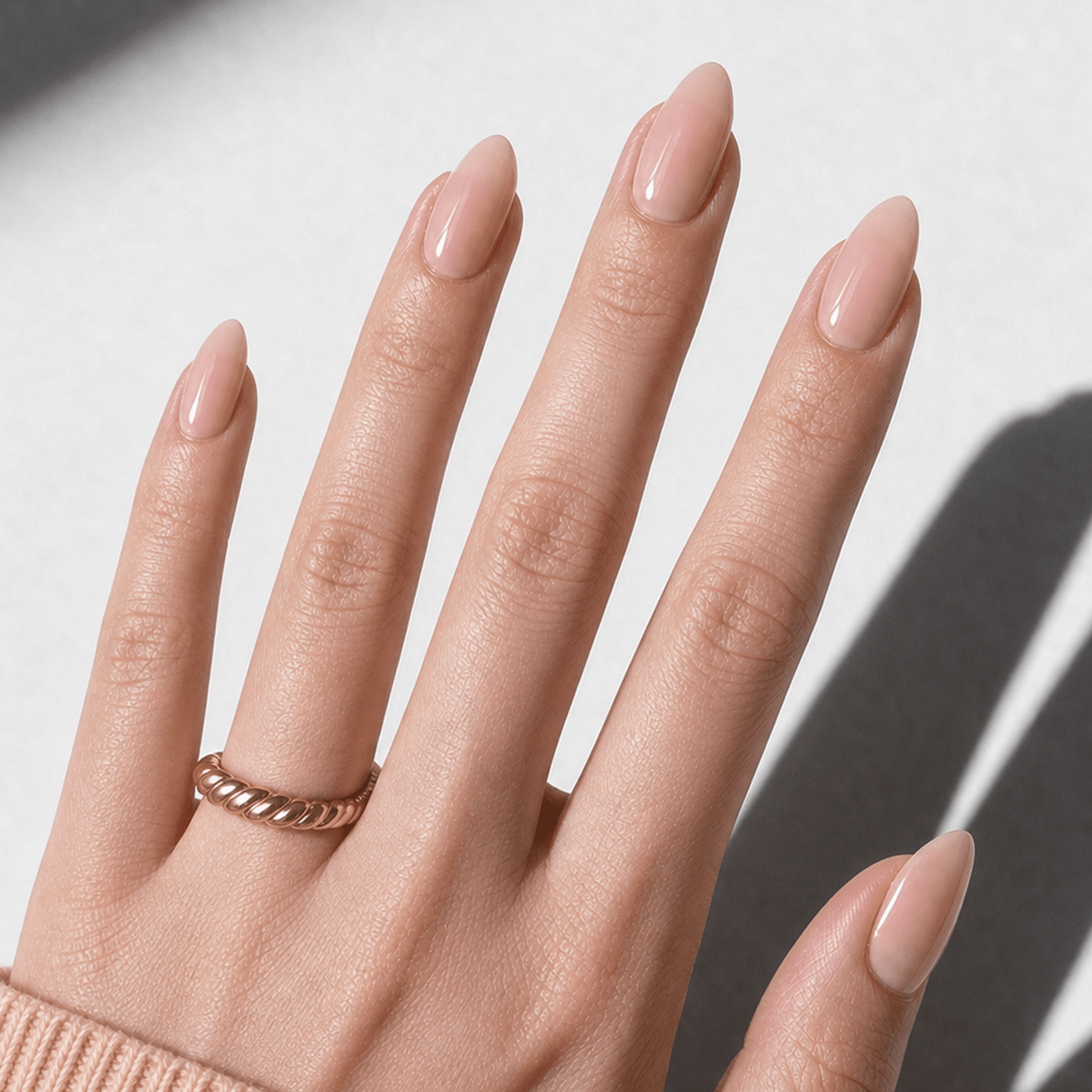 Sheer Nude Glossy Medium Almonds — Medium Almond Nails