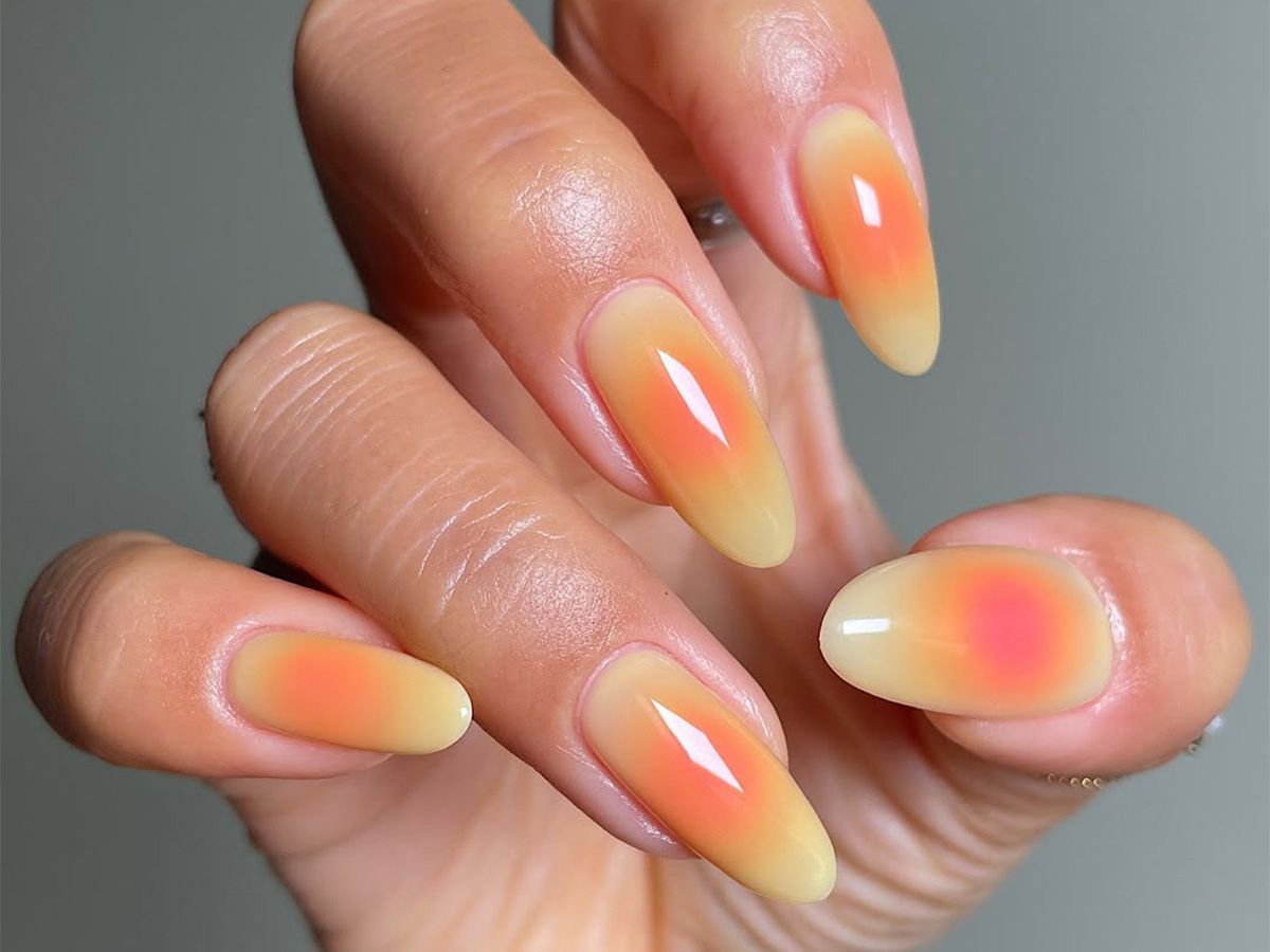Yellow Orange Pink Vivid Gradient Almonds — Aura Nails