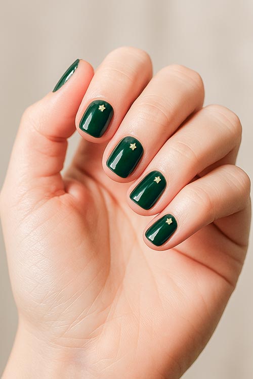 Short Square Dark Green with Gold Stars Short Square Dark Green with Gold Stars — Dark Green Nails