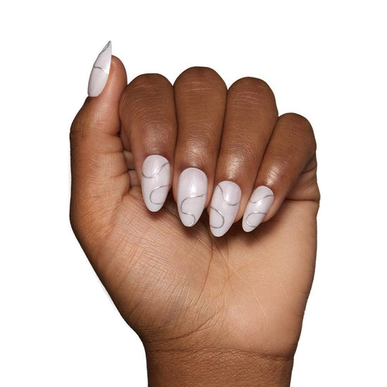 Glossy With Metallic Accents Visual Idea Glossy With Metallic Accents Visual Idea — Short Almond Nails