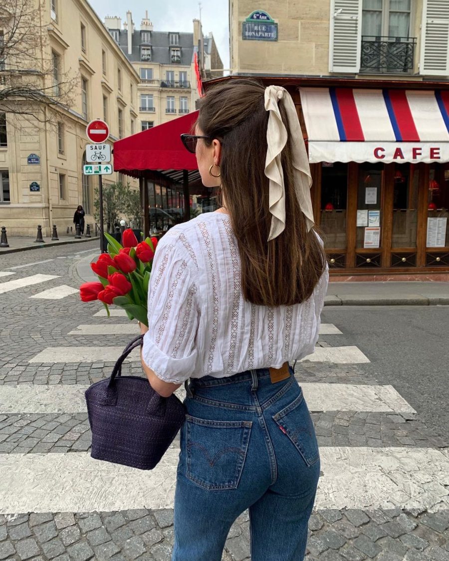 Delicate Details: Lace Blouse with Blue Jeans and Scarf — French Girl Outfits